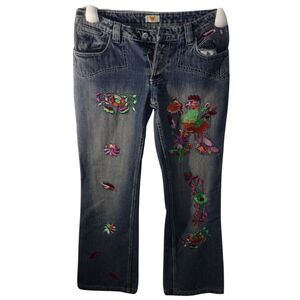 ANTIK BATIK BLUE SIZE 30 WOMENS‎ MADE IN THE USA EMBROIDERY FLOWERS AND COLORFUL